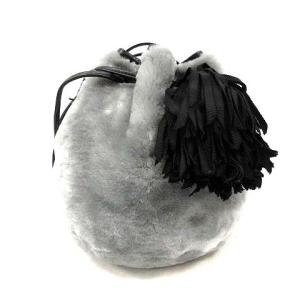 LUDLOW バッグ ショルダー 巾着 フェイクファー フリンジ グレー