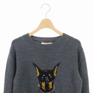 MUVEIL 犬インターシャプルオーバーニット セーター 長袖 38 グレー