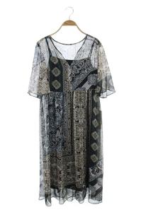 18AW エスニックプリント半袖ワンピース ブラック