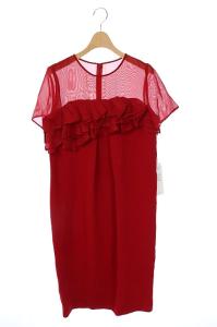 19AW ワンピース オーガンラッフルドレス 半袖 ロング 38 レッド