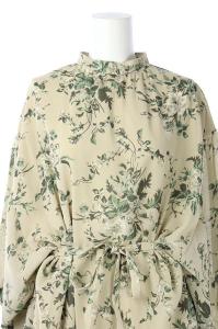 CLANE 20AW 花柄フレアワンピース ベルトリボン スタンドカラー