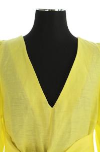 MYLAN 20SS Shine Linen Uneck Maxi Dress パフスリーブマキシワンピース ロング 五分袖 フレア リボンベルト付き