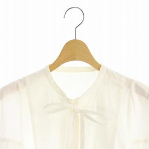 nagonstans ギャザーボリュームスリーブブラウス シャツ プルオーバー チュニック丈 長袖 ボウタイ 38 白 ホワイト