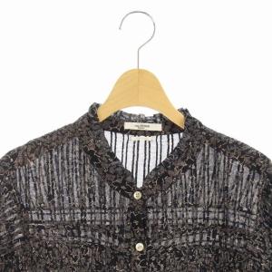 ISABEL MARANT ETOILE フラワーギャザーブラウス シャツ 長袖 フリル スタンドカラー 36 黒 ベージュ