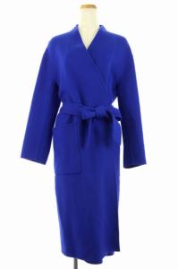 リバー スタンドVノーカラー コート アウター ウール ベルト付き 36 青