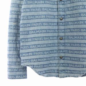 BALMAIN ダメージ加工 ロゴ入り デニムシャツ 38 青