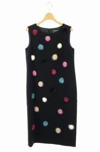 ミンクポンポンドレス ワンピース ノースリーブ ひざ丈 タイト