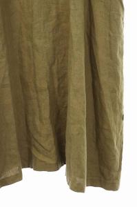 nest Robe リネン シャツワンピース 長袖 バックボタン ラウンドネック カーキ