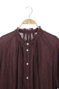 nest Robe リネン 襟フリル 長袖シャツワンピース ロング 茶 ブラウン