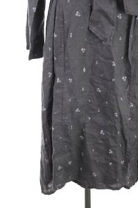 nest Robe 18SS ワンピース ガウン ロング リネン 総柄 長袖 リボンベルト付き グレー