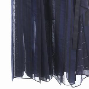 sacai 18SS チェックアシンメトリーワンピース ロング 半袖 プリーツ インナー付き 1 紺 ネイビー