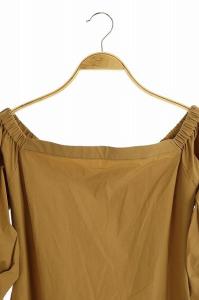 ELIN バルキースリーブワンピース ロング 七分袖 サイドスリット 36 キャメル