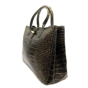 Longchamp バッグ トート ハンド レザー クロコ型押し 黒