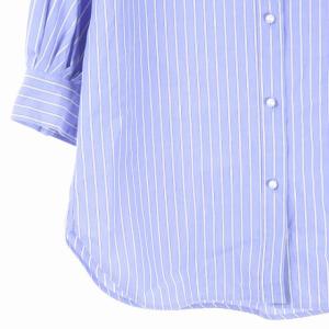 Spick&Span 20SS パールボタンギャザースリーブシャツ 五分袖 ストライプ ノーカラー F 青 白