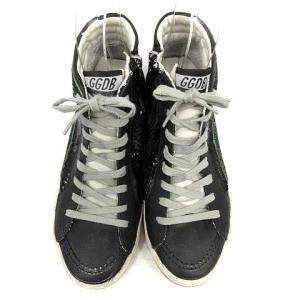GOLDEN GOOSE SLIDE スニーカー ハイカット レザー スパンコール USED加工 39 25cm 黒 G36WS595