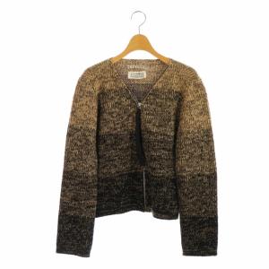 初期 ウール ジップアップ ニット カーディガン 長袖 M ベージュ 黒