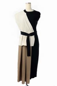 20SS フェイクレイヤード  ニットワンピース  ブラック ベージュ