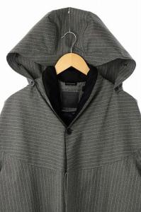 Norwegian Rain ストライプ フーデットコート アウター ロング 比翼ボタン M グレー 白