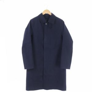 DUNOON ライナー付き ゴム引きコート アウター ステンカラー ロング 比翼ボタン 36 紺