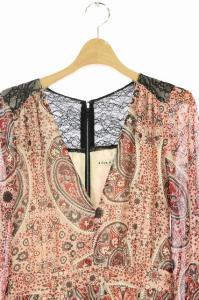 alice + olivia マキシ丈 ロング ペイズリー レース ワンピース 長袖 フレア Vネック 0 赤 黒