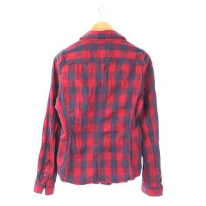 junhashimoto シャツ オープンカラー 長袖 リンクルフックチェック 2 赤 紺