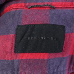 junhashimoto シャツ オープンカラー 長袖 リンクルフックチェック 2 赤 紺