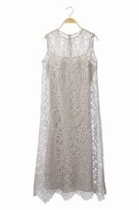 20AW レースマキシワンピース ノースリーブ キャミソール付き 36 グレー