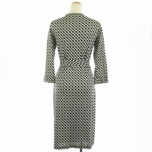 DIANE von FURSTENBERG NEW JULIAN TWO ラップワンピース ドレス チェーンプリント 総柄 シルク ひざ丈 長袖 2 黒 白