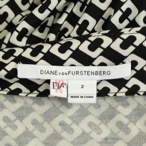 DIANE von FURSTENBERG NEW JULIAN TWO ラップワンピース ドレス チェーンプリント 総柄 シルク ひざ丈 長袖 2 黒 白