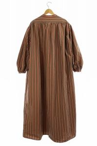 BEAUTY&YOUTH UNITED ARROWS ロク 6 袖ギャザー ストライプロングワンピース シャツワンピ 長袖 36 茶 ブラウン 緑 白