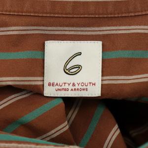 BEAUTY&YOUTH UNITED ARROWS ロク 6 袖ギャザー ストライプロングワンピース シャツワンピ 長袖 36 茶 ブラウン 緑 白