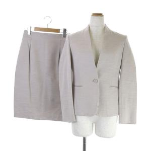 スーツ セットアップ 上下 ノーカラージャケット 背抜き タイトスカート ミモレ丈 ロング 38 ベージュ