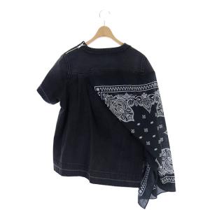 sacai 19SS バンダナ×デニム ブラウス カットソー 変形 オーバーサイズ 半袖 2 ブラック