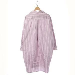 TICCA スクエアロングシャツ 長袖 プルオーバー ワンピース チュニック 胸ポケット F スモークピンク 白