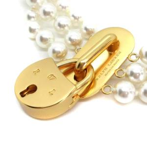 RALPH LAUREN ネックレス ペンダント フェイクパール 南京錠 3連 白 ゴールド色