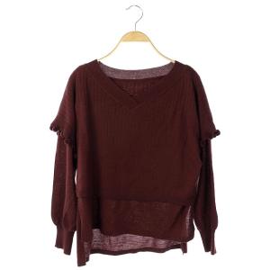 20AW ポンポンフェイクレイヤードニットセーター 36 ブラウン