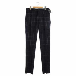 SLIM FIT ウールテーパードパンツ チェック 48 紺