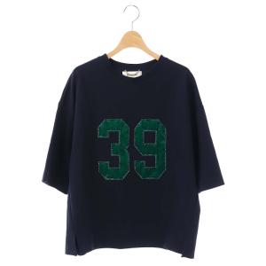 39 カットソー Tシャツ プルオーバー ベロアワッペン 七分袖 40 紺 ネイビー