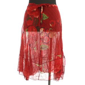 HaaT イッセイミヤケ シルクモザイク柄スカート ロング ラップ 2 レッド