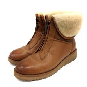 UGG australia キャリー CALEIGH ブーツ ショート レザー ウエッジソール ボア 24cm 茶