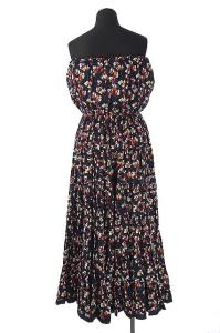 MARIHA 草原の夢のドレス  ロングワンピース  花柄 ベアトップ フレア 濃紺 マルチカラー