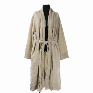 リネン ロングカーディガン ガウンコート リボンベルト付き ベージュ