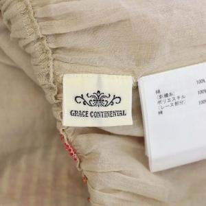 GRACE CONTINENTAL 20AW ピンタック刺繍 ブラウス シャツ 半袖 プルオーバー レース ペプラム スクエアネック 36 ベージュ 赤 オレンジ /AA ■OS
