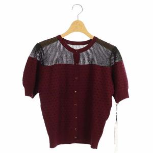 19AW ニット 半袖 シアー クルーネック バイカラー 36 ボルドー