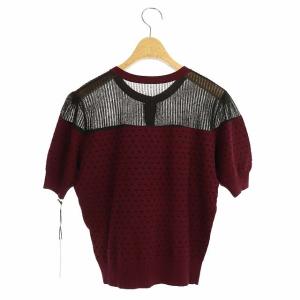 GRACE CONTINENTAL 19AW ニット 半袖 シアー クルーネック バイカラー 36 ボルドー