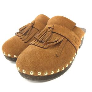 サボサンダル クロッグ スエード タッセル 38 ブラウン