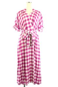 20SS ギンガムカシュクールワンピース 36 ピンク