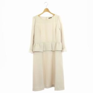 ワンピース ロング 長袖 ペプラム 切替 42 ライトベージュ