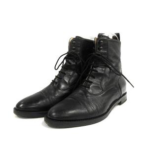 STUNNING LURE ブーツ ショート フラット レースアップ レザー 37 24cm 黒 ブラック イタリア製