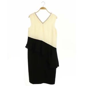 20SS バイカラーペプラムドレス ビジュー装飾 ひざ丈 ノースリーブ 36 ブラック